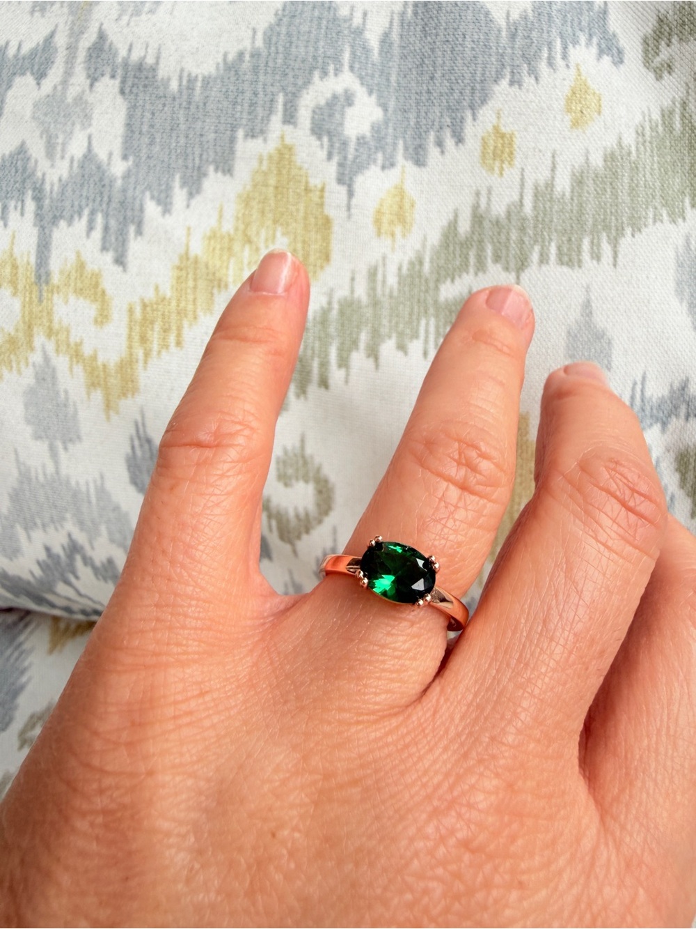 Emerald Green Oval Solitaire East West Ring - Women's Rose Gold Band